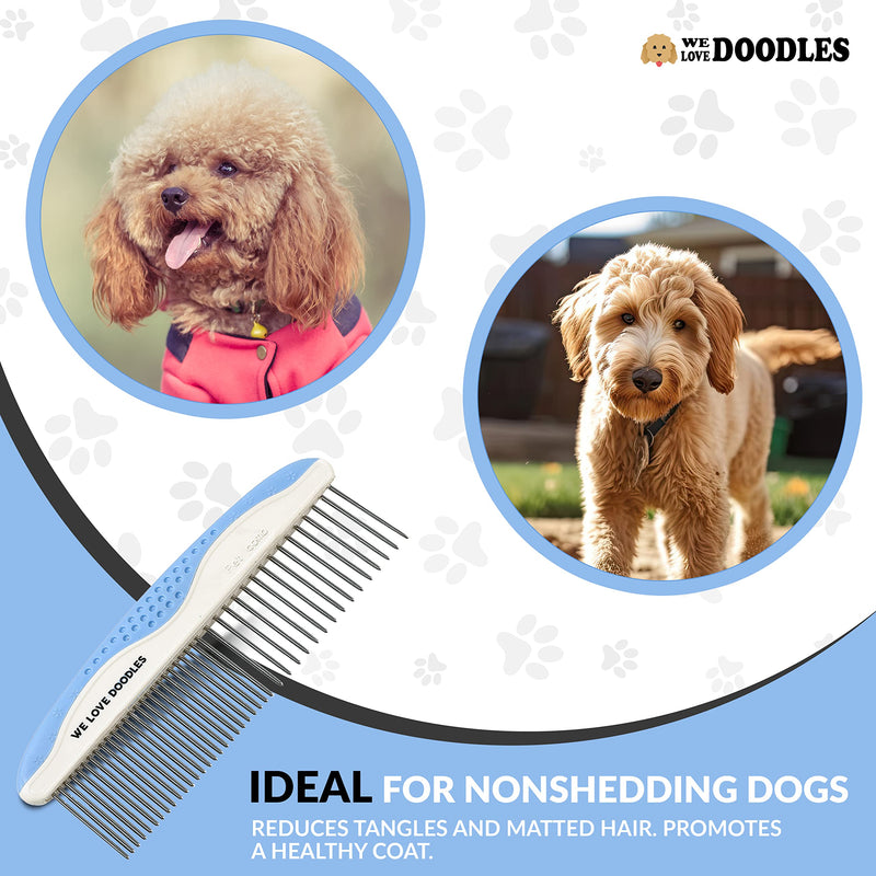 Metal Dog Grooming Comb | Removes Tangles & Matts | Dematting Pet Combs | Detangler For Matted Hair | Best Comb For Poodles, Goldendoodles, Doodles & Long Haired Dogs (2 PACK) [We Love Doodles] Large & Small - BeesActive Australia