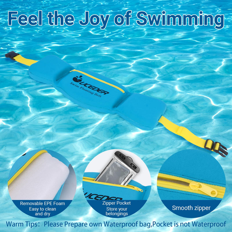 UCEDER Swim Belt,Adjustable Flotation Belt,Water Aerobics Belt with Zippered Pocket,3-Section EPE Swimming Buoyancy Belt,Pool Exercise Equipment for Cross Training, Aqua Jogging Large Adult