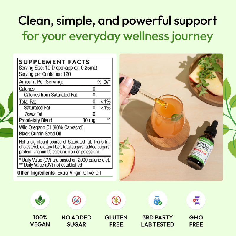 Oil of Oregano with Black Seed Oil Liquid Drops ‚Äì Wild Oregano (90% Carvacrol) and Black Currant Seed Oil ‚Äì Vegan, GMO-Free & High-Potency ‚Äì Supports Immunity, Gut Health & Wellness (Unflavored, 30mL) - BeesActive Australia