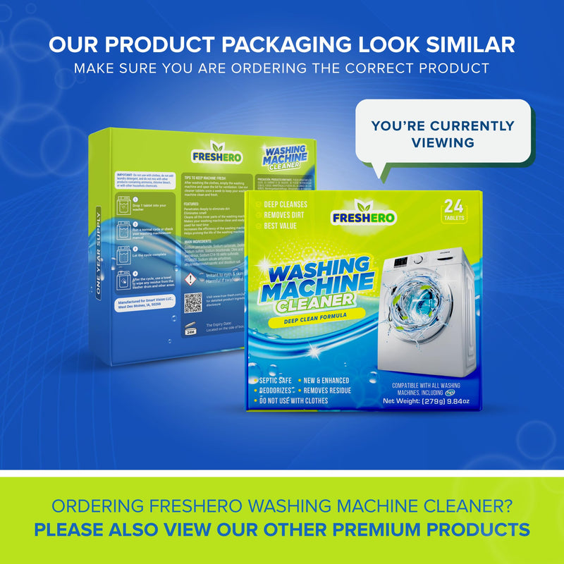 Washing Machine Cleaner Tablets 24 Pack Descaler & Deep Cleaning Solution for HE, Top load & Front Loader Washers, Septic Safe, Removes Residue, Build-ups & grimes 1-Year Supply - BeesActive Australia