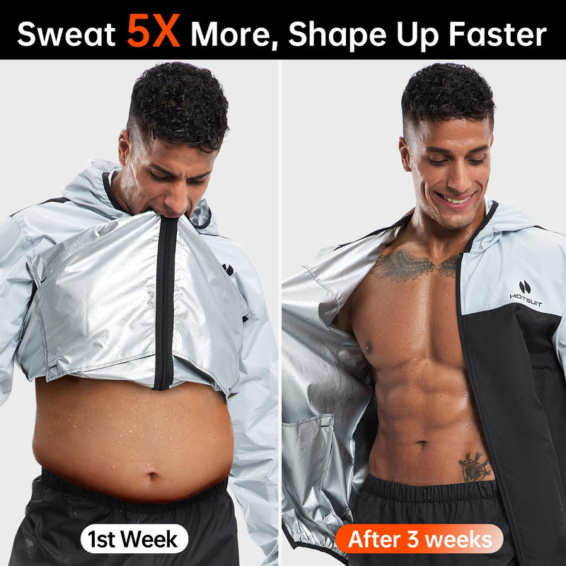 HOTSUIT Sauna Suit for Men Weight Loss Sweat Suits Gym Workout Exercise Sauna Jacket Pant Full Body Only White Jacket Large
