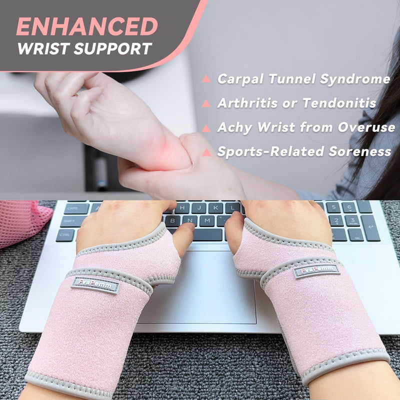 Carpal Tunnel Wrist Brace for Right Left Hand 2 Pack, Wrist Support Wraps for Women Men, Adjustable Wrist Brace for Tendonitis, Arthritis, Weightlifting, Sports, Day Night Support, Pink Pink, Wrist Support Brace, 2 Pack(Left and Right Hands)