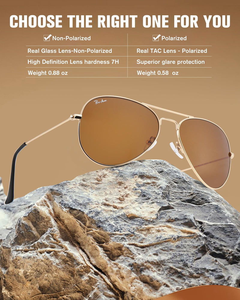 Pro Acme Classic Aviator Sunglasses for Men Women 100% Real Glass Lens Z/Brown/Plastic/Polarized 58 Millimeters - BeesActive Australia