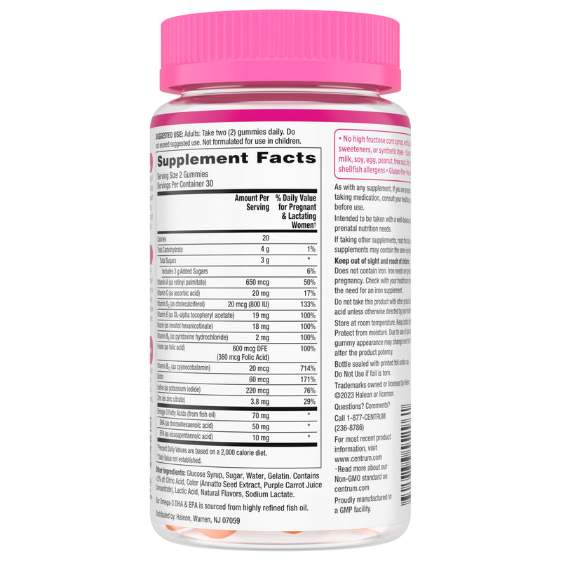 Centrum Prenatal Multivitamin Gummies, 60 Count | Prenatal Vitamin D Gummies with DHA, Folic Acid, Iodine and Other Essential Nutrients, Gluten Free, Non-GMO Ingredients 1 Count (Pack of 60)
