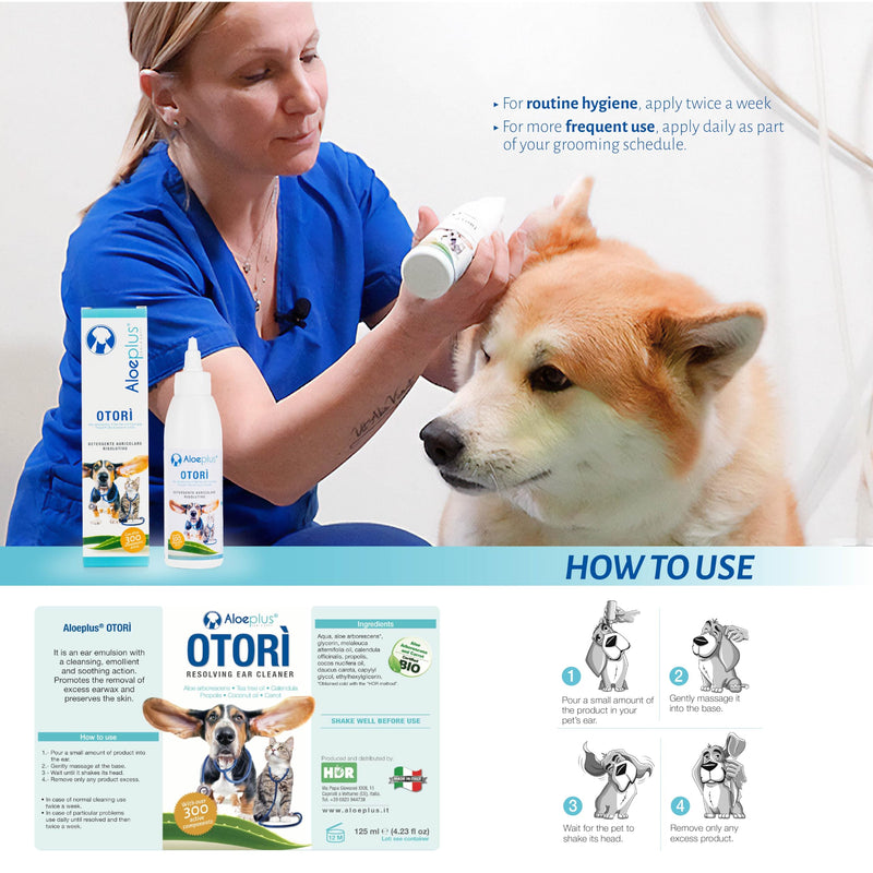 Otorì Cat and Dog Ear Cleaner 125ml – Natural Ear Wash for Pets with Organic Aloe Arborescens, Tea Tree Oil and Calendula – Gentle Hygiene and Soothing Formula