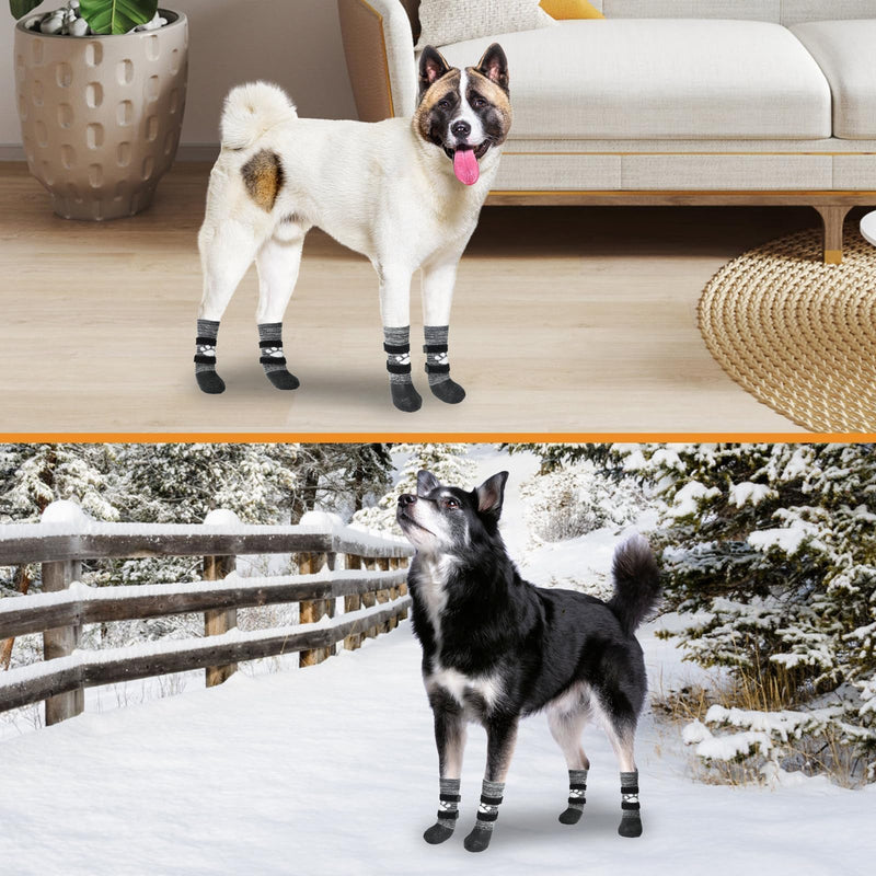 KOOLTAIL Anti Slip Dog Socks to Prevent Licking Paws for Hot/Clod Pavement,Waterproof Long Snow Dog Boots&Paw Protectors with Strap Traction Control for Hardwood Floor for Small Medium Large DogsXL Black with Paw Pattern X-Large - BeesActive Australia