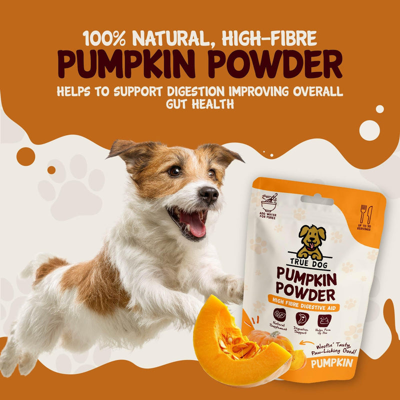 True Dog Pumpkin Powder for Dogs (250g - Up to 30 Servings) Dog Food Topper with Vitamin A and Fibre for Dogs, Firms Up Stools and Supports Eye Health - Natural Pet Supplement