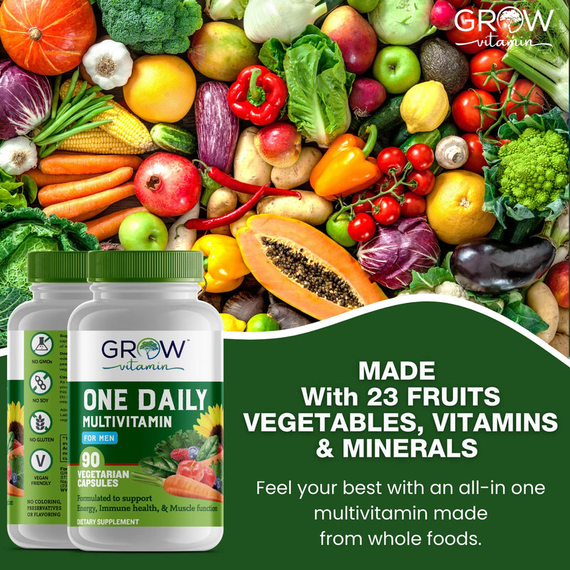 One Daily Multivitamin for Men - 90 Capsules | Vitamins & Minerals, Organic Whole Foods, Boost Energy & General Health, Non-GMO, 3 Month Supply