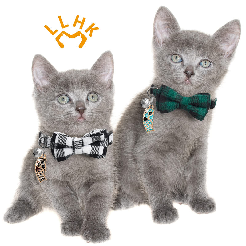 LLHK 4 Pack Small Fish Cat Collars with Bow Tie and Bell,Personalized Breakaway Kitten Collar for Girl boy Cats,Adjustable 7-12inch,Cute for Kitty Kitten Adult Cats,Pet Supplies,Stuff,Accessories Plaid - BeesActive Australia