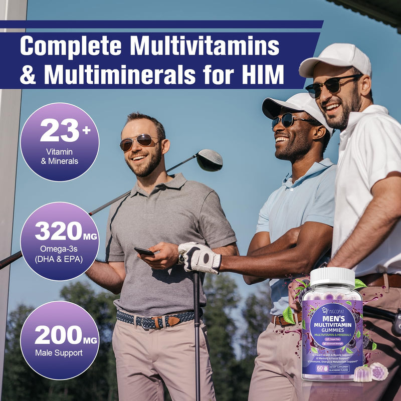 Multivitamin for Men, Mens Multivitamins Gummies w/Omega-3, Probiotics, Inositol, Folate, Biotin, Zinc, Vitamins A, C, D, E, B, - Support Heart, Brain, Muscle, Energy, Sugar-Free, Blackberry Flavor 60 Count (Pack of 1)