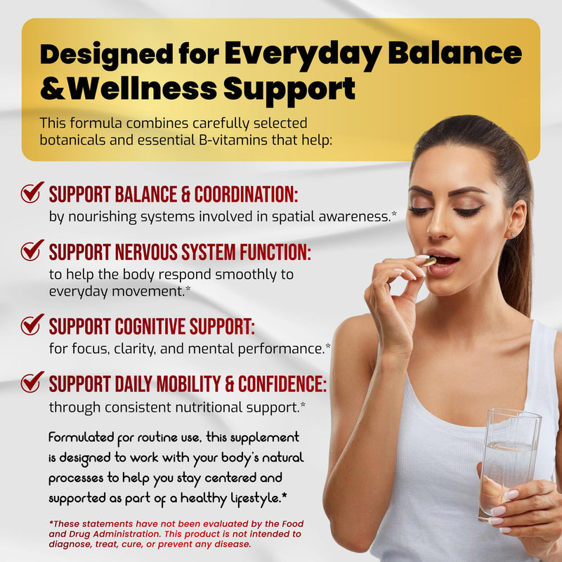Inner Ear Support Supplement with Ginkgo Biloba, Lion's Mane, Lemon Balm & Ginger, Brain & Immune Wellness Formula with Vitamins B1, B6 & B12, 90 Capsules, Non-GMO, Gluten Free 90 Count (pack of 1)