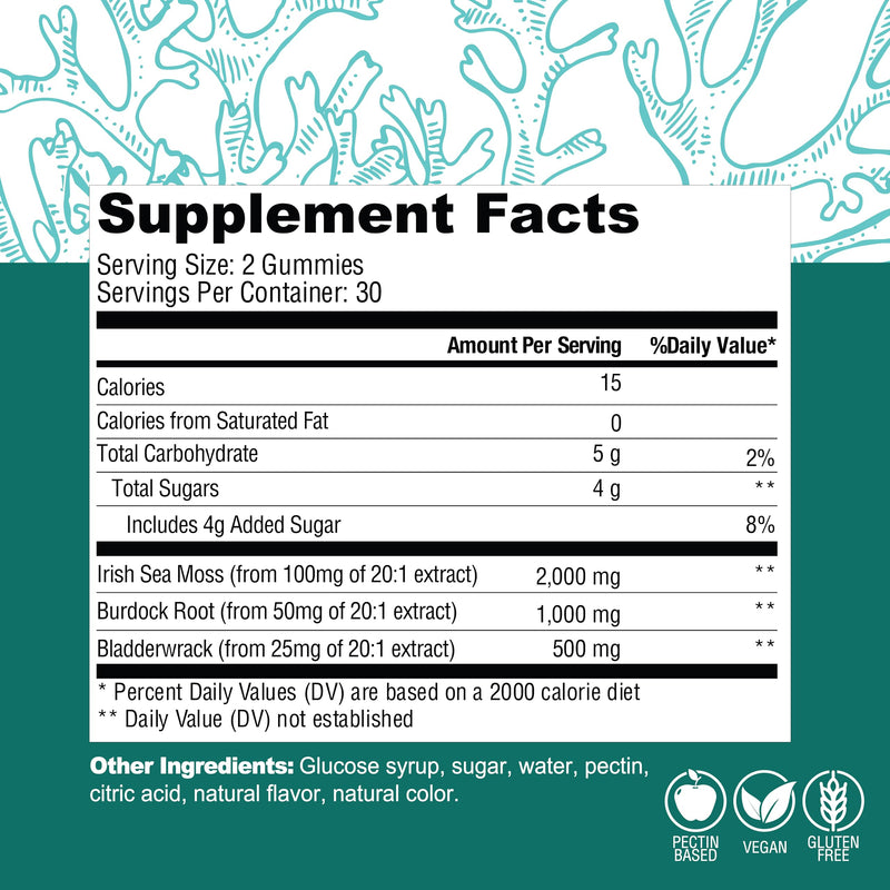COUNTRY FARMS Irish Sea Moss Gummies, 2000mg Irish Moss, Burdock Root, Bladderwrack for Immune Support, Promotes Digestive Health, Skin and Hair Support, Pectin Based, Vegan, Gluten Free, Green Apple
