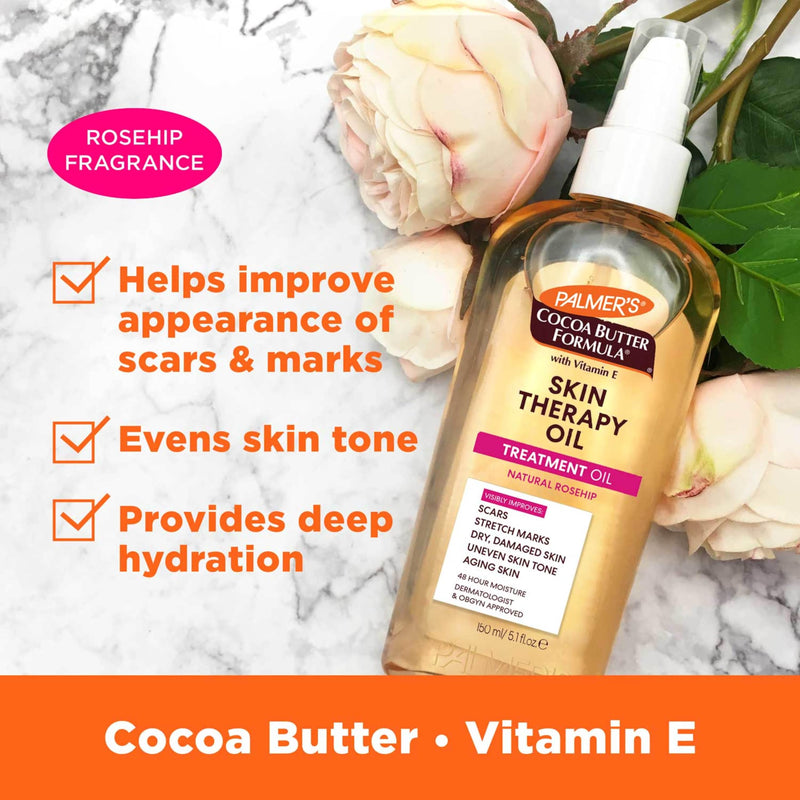 Palmer's Skin Therapy Rosehip Body Oil, Cocoa Butter Formula (5.1 Oz) | Deep Moisturizer for Dry Damaged Skin, Helps Improve appearance of Scars & Stretch Marks with Vitamin E & Rosehip Fragrance 5.1 Fl Oz (Pack of 1)