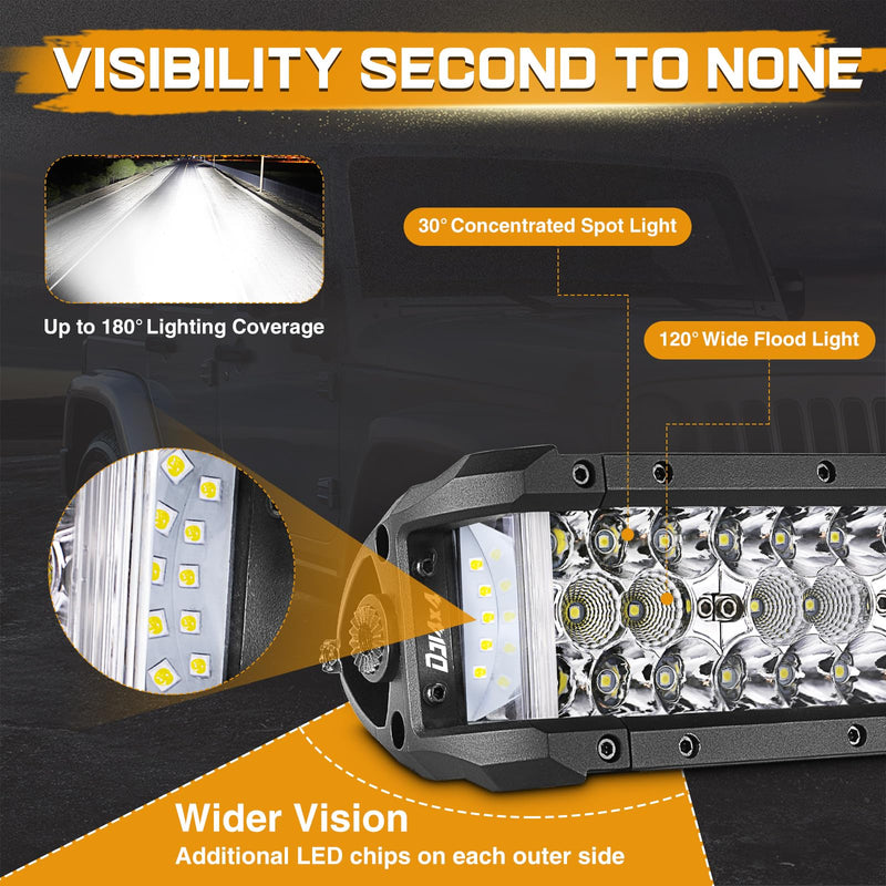 13.5 Inch LED Light Bar, 174W Side Shooter Triple Row LED Pods Off Road Bumper Bar Spot Flood Combo Driving Fog Lights for Trucks ATV UTV SUV Pickup Boat Tractor 13.5 Inch - BeesActive Australia