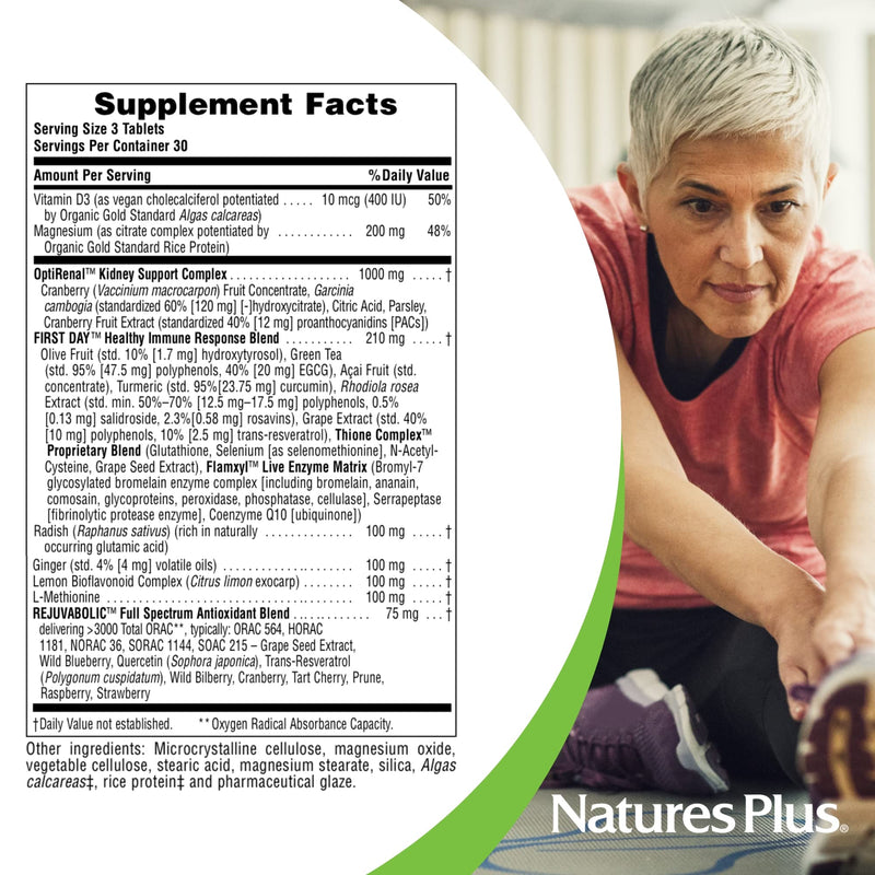 NaturesPlus AgeLoss Kidney Support - 90 Tablets - with Vitamin D3 & Magnesium - Vegetarian, Gluten Free - 30 Servings