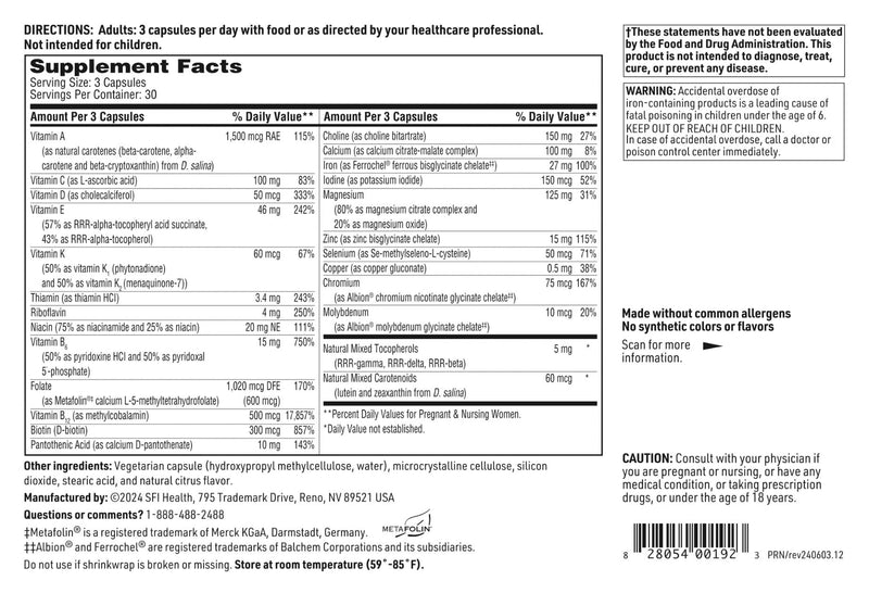 SFI Health Klaire Labs Prenatal & Nursing Formula, 90 Capsules | Nutritional Support During Preconception, Pregnancy & Breastfeeding, Absorbed Multiitamin & Mineral Supplement for Women