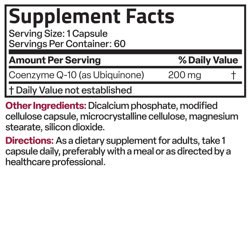 Bronson CoQ10 200 mg (Ubiquinone), High Potency, 60 Vegetarian Capsules | Cellular Energy Production, Powerful Antioxidant & Healthy Heart Function Support 60 Count (Pack of 1)
