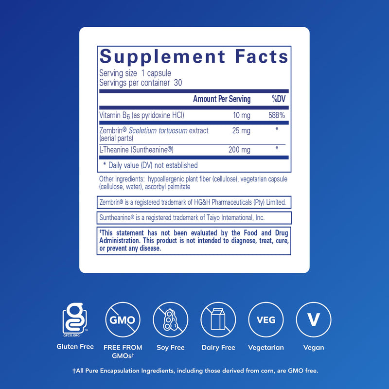 Pure Encapsulations Rapid Calm, 30 Capsules | Stress and Sleep Support Supplement*, Contains Vitamin B6, Zembrin and Suntheanine L-Theanine, Non-GMO, Gluten-Free, Vegan
