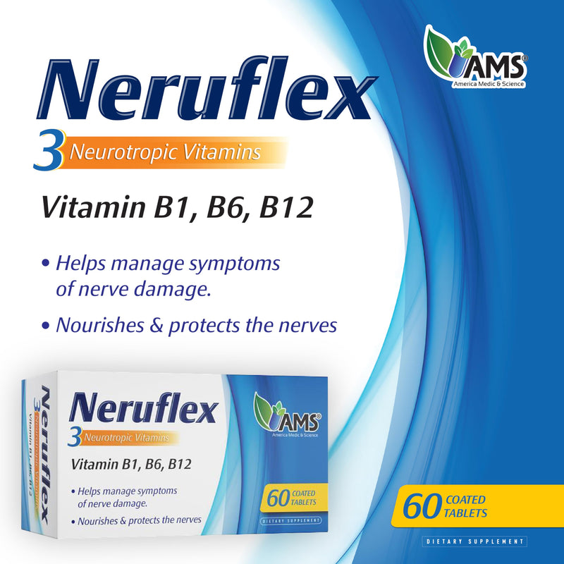 America Medic & Science NeruFlex 60ct – Nerve Support Supplement with Essential B-Vitamins – Supports Nervous System Health & Energy Production – 60 Tablets