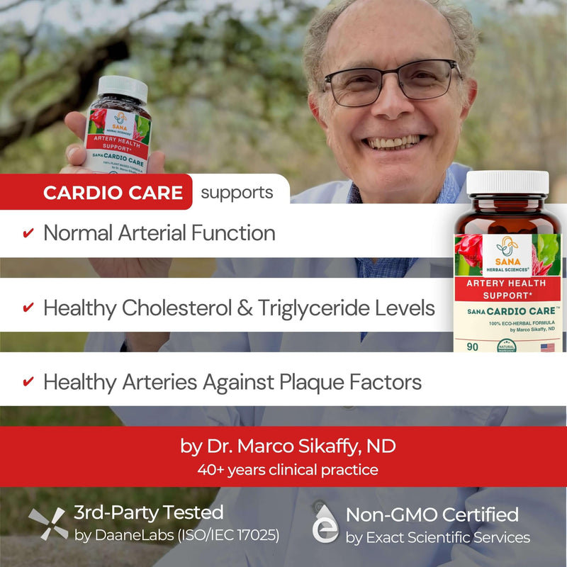 2-Pack | Artery Plaque Maintenance Supplement – Plant-Based Formula for Healthy Cholesterol Levels and Blood Circulation | with Hawthorn, Arjuna & Ginger | 90 Capsules | Sana Cardio Care 90 Count (Pack of 2)