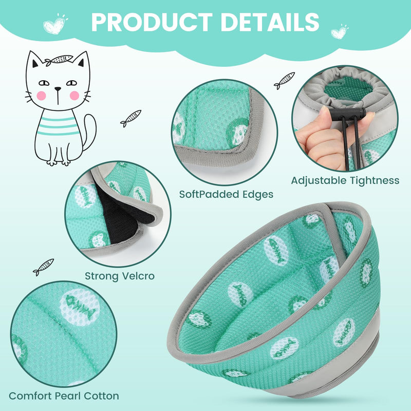 HAPPY HACHI Cat Neck Brace, Soft Adjustable Neck Brace for Cats Cat Collar After Operations and Injuries, Prevents Licking Wounds Cat Collar (Green, M) Green - BeesActive Australia