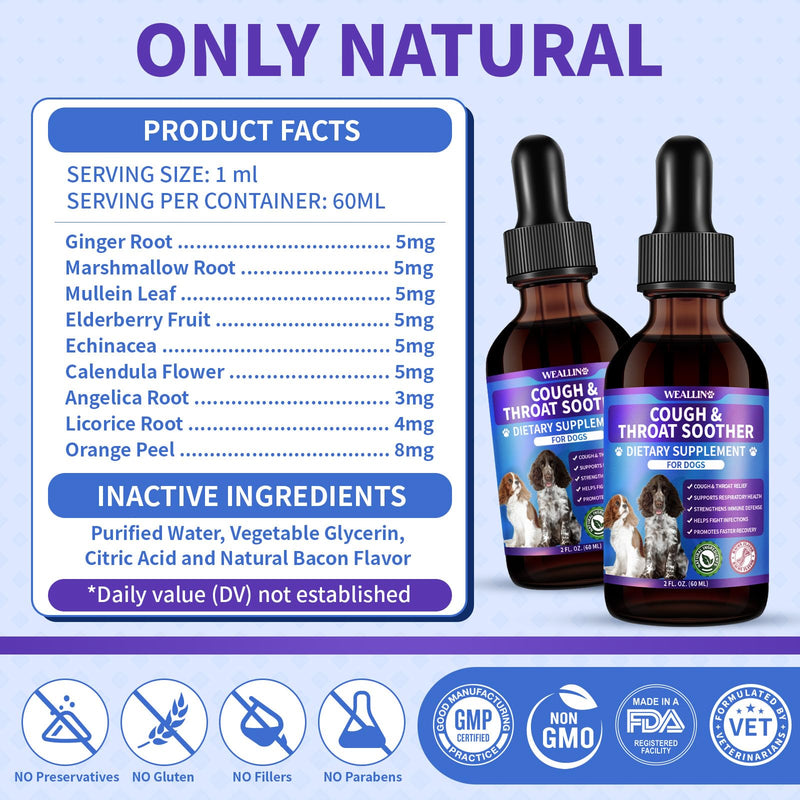 WEALLIN Dog Cough Treatment Support for Dogs - Dog Cough Care Natural Solution for Cough Natural Dog Cough Supplement Herbal Drops Support for All Breeds - 60 ml/2 Fl Oz 1 PCS