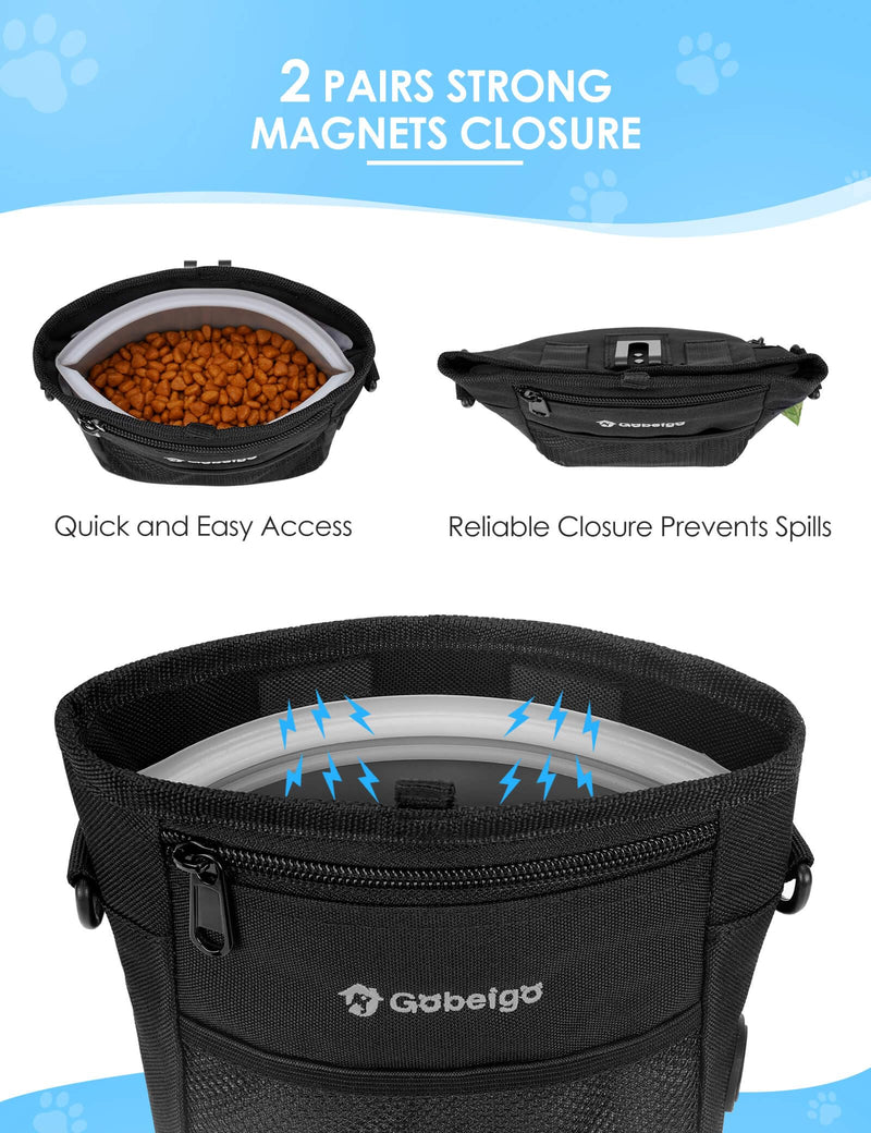 Gobeigo Dog Treat Pouch with Silicone Snack Bag, Front Pocket fits All Phones, 4 Cup Treat Bag with Training Clicker, Upgrade Stronger Magnetic Closure, 3 Ways to Wear Walking Fanny Pack (Black) Black - BeesActive Australia