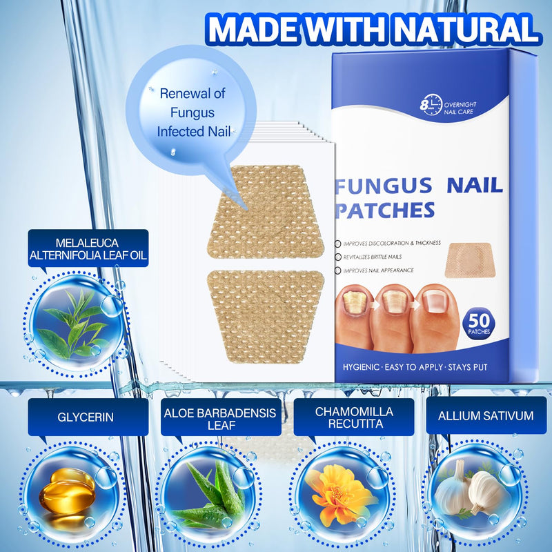 Toenail Fungus Treatment - 50Pcs Fungal Nail Patches Extra Strength with Hydrogel for Overnight Repair Nail Fungus Patches, Not Easy to Fall Off Toenail Corrector Patch 50 Count (Pack of 1)