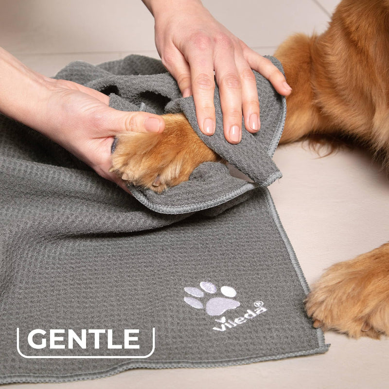Vileda Pet Pro Microfiber Towel XL for Cleaning and Drying Pets 65 x 100 cm Waffle Texture Towel Soft Microfiber Material for Large Dogs Gray - BeesActive Australia