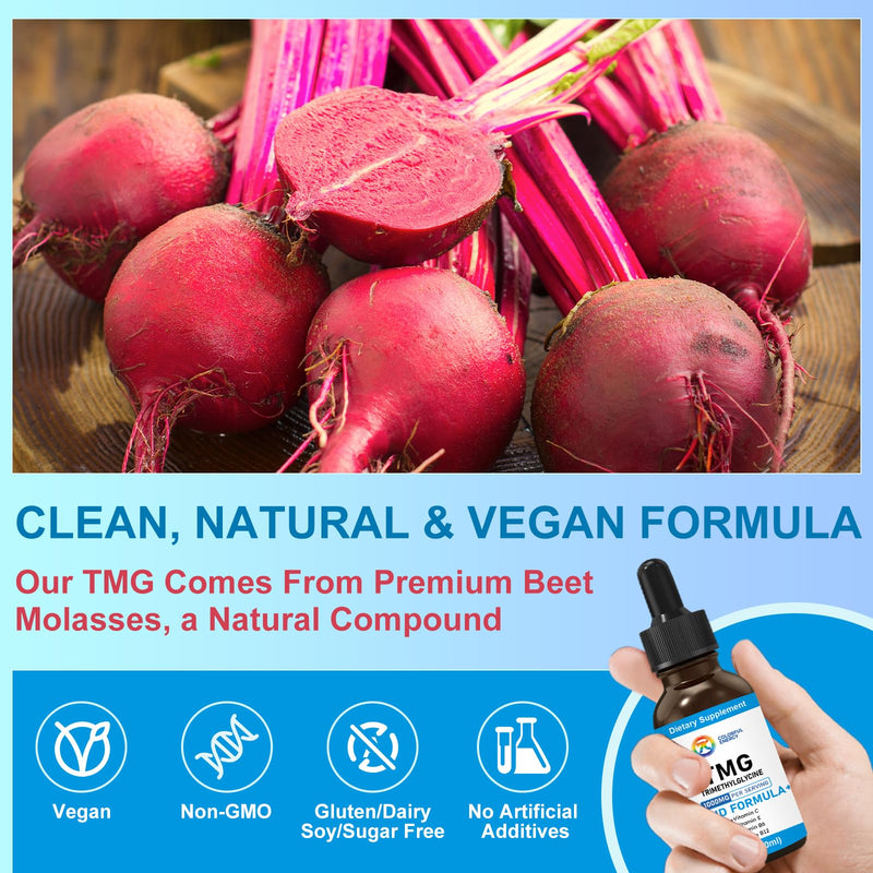 7c TMG Liquid Supplement 1000 mg with Vitamin C, E, B6, B12-2 fl oz | Trimethylglycine betaine for methylation, homocysteine metabolism, liver and energy, vegan, non-GMO, gluten-free