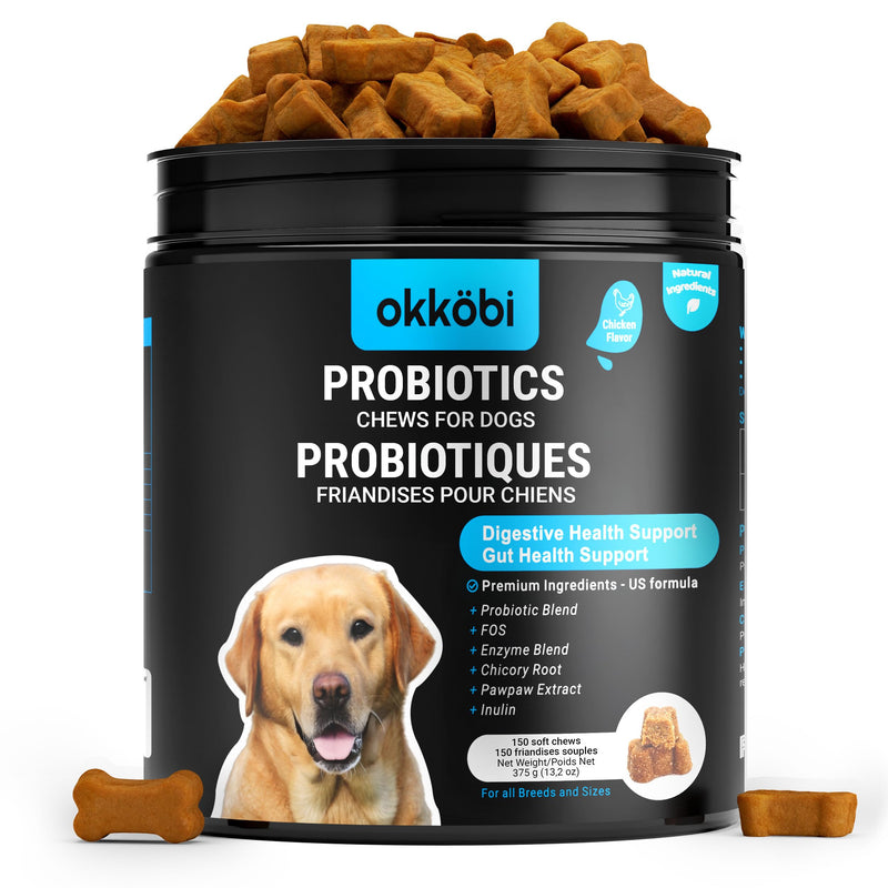 Probiotics for Dogs Chews 150PCs - Digestive, Gut Health & Diarrhea Support - Probiotic Chews for Dogs - Vet Approved US Formula with Dog Probiotics, Enzymes & Natural Ingredients - Chicken 150 pcs