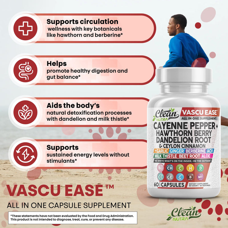 Clean Nutra Cayenne Pepper Capsules Supplement with Hawthorn Berry, Dandelion Root, Ceylon Cinnamon, Garlic, Ginger, Berberine, Apple Cider Vinegar, Milk Thistle, Beet Root, Aloe Vera Pills & More - BeesActive Australia