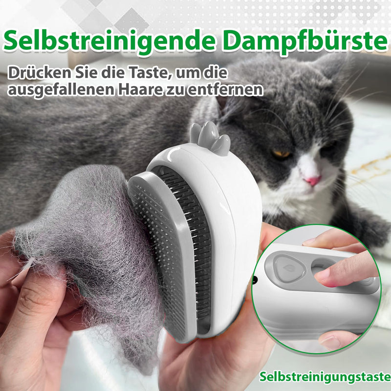 Cat brush with steam and release button, rechargeable steam brush for cats and dogs, spray pet hair brush, massage steamer comb for long hair and short hair to remove loose fur and dirt, white - BeesActive Australia