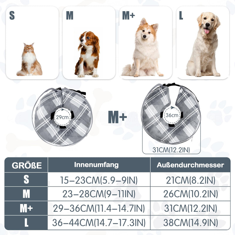 Inflatable neck brace dog, protective collar for dogs and cats, inflatable collar for recovery after operations or wounds, leak protection inflatable neck brace, protective collar dog collar gray M+ - BeesActive Australia