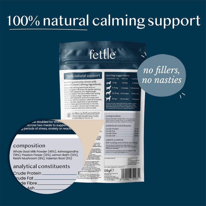 Pure & Gentle Calming Support Powder, 125g – Anxiety Calming Dog Treat Supplement– Calmer Puppy & Dog Anxiety Relief for Fireworks – Pet Remedy with Valerian Root and Ashwagandha
