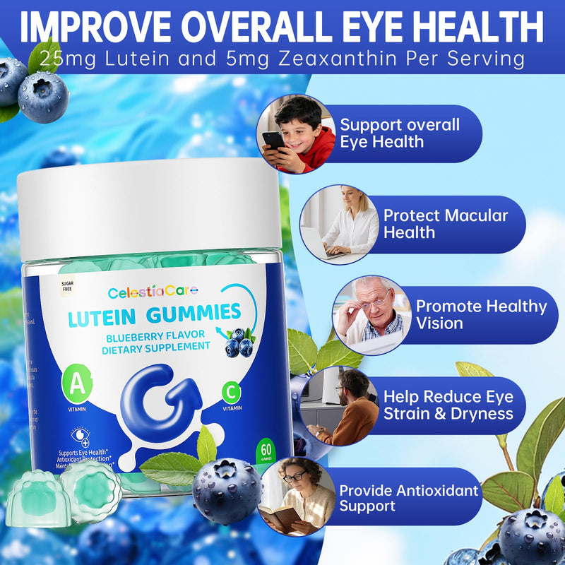 Lutein and zeaxanthin Eye Vitamins Gummies, Bilberry, Astaxanthin, Eye Vitamins for Kids and Adult Vision&Blue Light Support, Overall Eye&Macular Health-60 Count 2