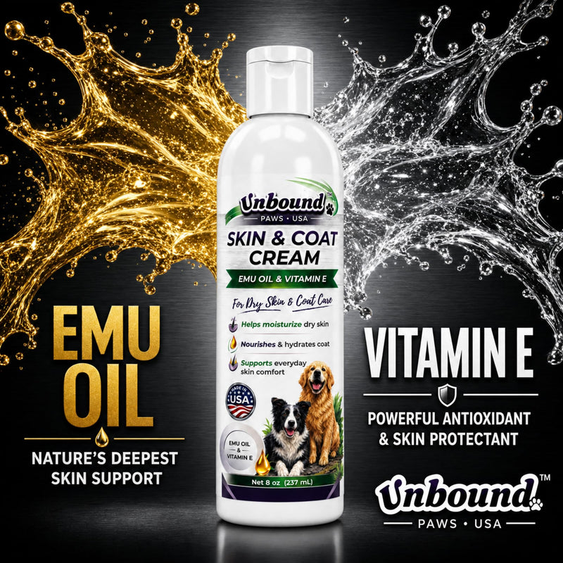 Dry Dog Skin & Coat Cream - Soothing Moisturizer for Dogs & Cats - Deep Hydration with Emu Oil & Vitamin E - 8 oz