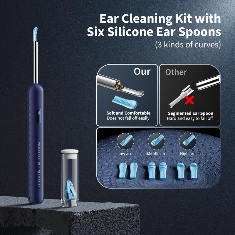 Ear Wax Removal, Ear Cleaner with Camera and Light, Ear Wax Removal Kit with 8 Pcs Set, Ear Wax Removal Tool Camera with 1080P, Ear Cleaning Kit with 6 Spoons, Ear Camera for iOS & Android (Blue) Blue - BeesActive Australia