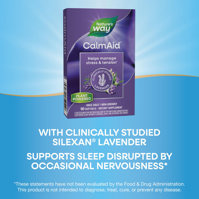 Nature's Way CalmAid, Helps Manage Stress and Tension, Clinically Studied Lavender, Non-Drowsy, 90 Softgels 90 Count (Pack of 1) - BeesActive Australia