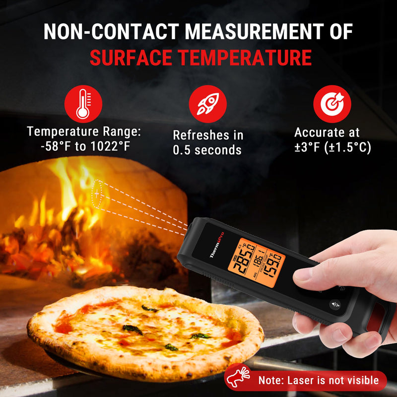 ThermoPro 2-in-1 Instant Read Thermometer for Cooking, Infrared Thermometer Cooking Thermometer with Meat Probe, Non-Contact Laser Meat Thermometer for Griddle Grill Pizza Oven HVAC Pool, Black - BeesActive Australia