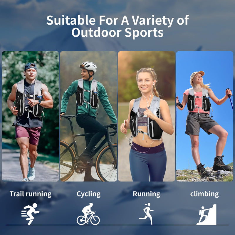 Hydration Running Vest for Women Men,Lightweight Breathable Reflective Hydration Pack with 500ml Water Bottle,Hydration Vest Pack Backpack for Hiking,Camping,Trail Running,Cycling,Race,Marathon 673RV-Black