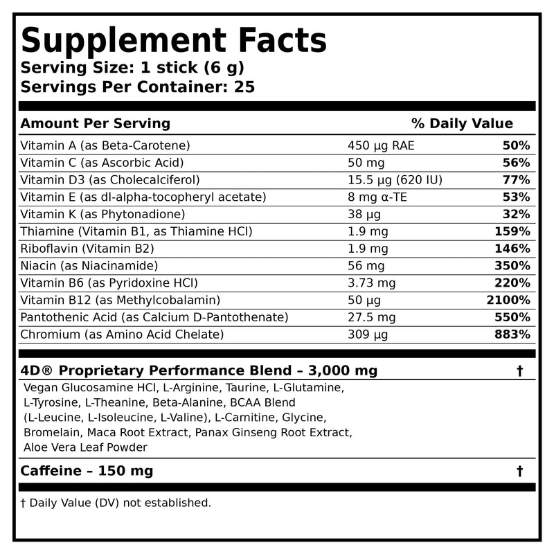 4D Pina Colada 25 Unit Box - Electrolytes, Aminos, Vitamins & Energy Powder Packets - Zero Calories & Sugars - Gluten Free, Non-GMO, Keto & Vegan Friendly 1 Box (25 Count)