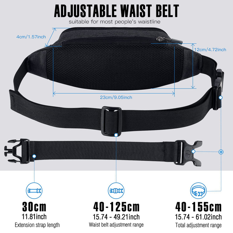 WATERFLY Fanny Pack Waist Bag: Small Hip Pouch Bum Bag Fannie Pack Phanny Fannypack Waistpack Bumbag Beltbag Sport Slim Fashionable for Jogging Hiking Hiker Woman Man Black