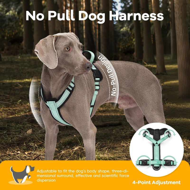 Dog Harness with Security Lock Buckle for Small Medium Large Dogs, Adjustable Dog Cooling Vest, Reflective No Pull No Choke Harness for Trail Running, Walking, Hiking, Camping 519-Green Extra Large - BeesActive Australia