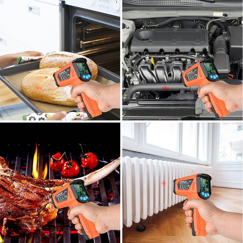 Infrared Thermometer Gun, Non Contact Digital Laser Thermometer Temperature Gun with Color LCD for Cooking, Home Repairs, Humidity Measurement, Adjustable Emissivity -58°F to 1472°F(-50~800°C) Orange -58℉~1472℉(-50℃~800℃)