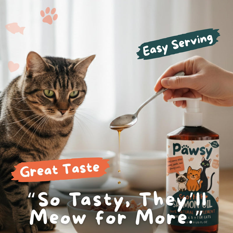PAWSY Scottish Salmon Oil for Cats 500ml – Omega 3, 6 & 9 for Skin and Coat – Natural EPA and DHA – Supports Healthy Skin, Glossy Fur and Joint Comfort – Tasty Drizzle Cats Love (500ml)