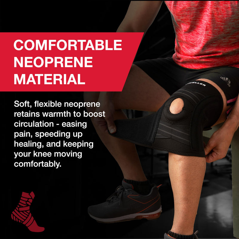 MUELLER Sports Medicine Self Adjusting Knee Brace for Men and Women, Knee Stabilizer for Compression and Pain Relief Support, Ideal for Arthritis, Sprains, Black, One Size