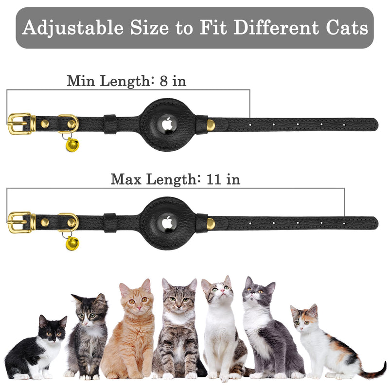 OOPSDOGGY Leather AirTag Cat Collar with Bell - Non Breakaway Kitten Collar with Apple Air Tag Holder - Lightweight GPS Pet Collars for Girl Boy Cats, Small Dogs, Puppies (Black) Black - BeesActive Australia