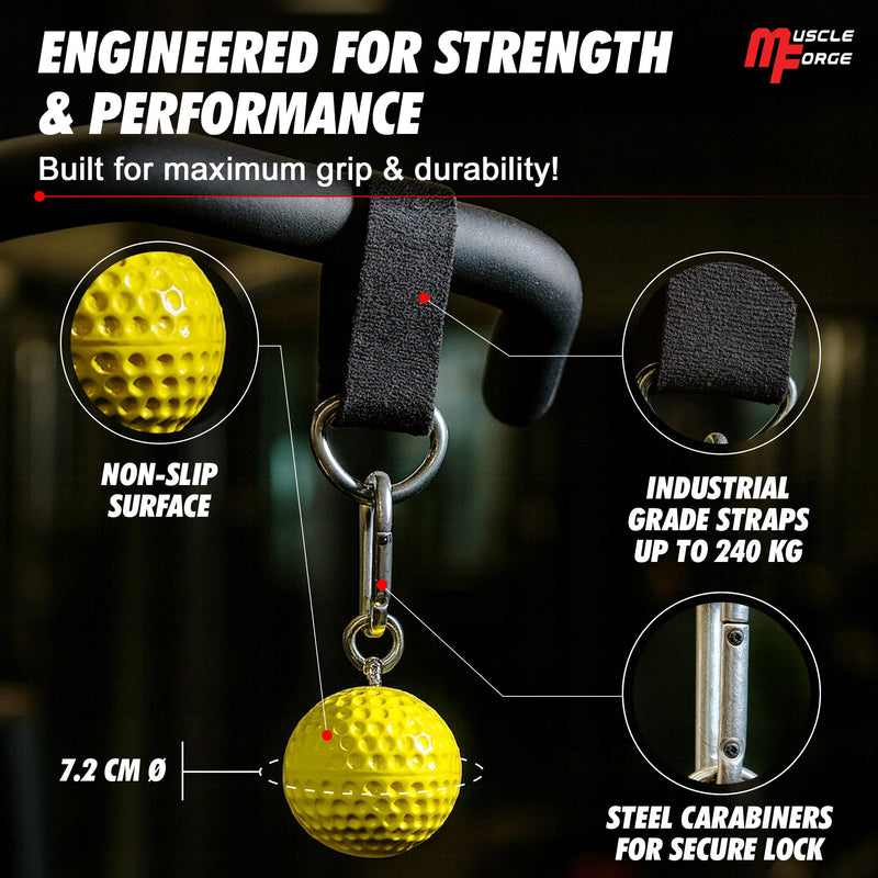 Pull Up Grips Ball – Enhance Grip Strength & Forearm Training – 2.8inch Non-Slip Surface Grip Balls – Includes Carabiners & Straps – Max Load 530lbs – Ideal for Climbing, Calisthenics