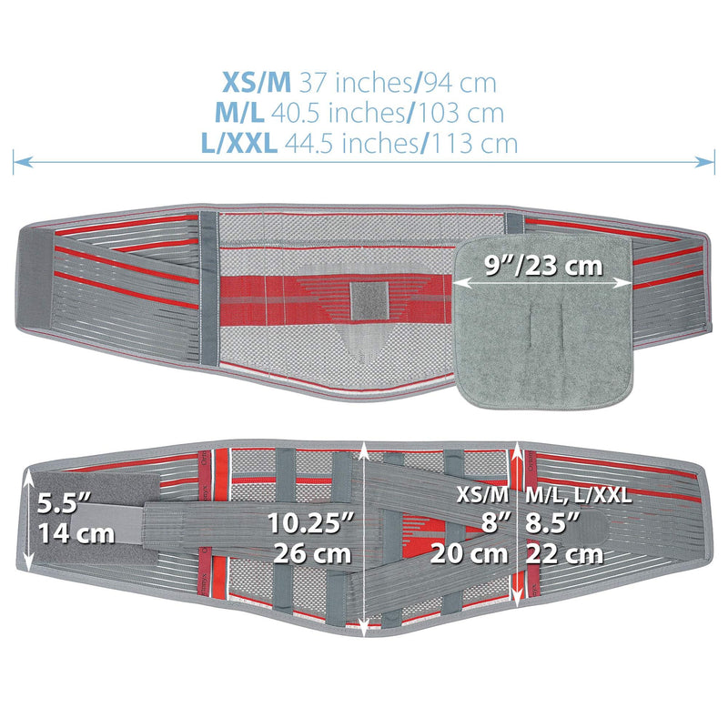 ORTONYX Back Brace With Lumbar Support Pad - Medical Grade Lumbosacral Belt for Men and Women - with Lumbar Pad, Lower Back Pain Relief, Herniated Disc, Sciatica, Degenerative Disc Disease XL/XXL (39.7"-47.6") Gray/Red